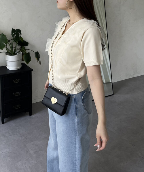 prose verse（プロズヴェール）の「半袖チュールフリルカーディガン（カーディガン/ボレロ・レディース・アイボリー/ブラック・MEDIUM/LARGE）」の9枚目の写真