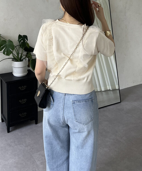 prose verse（プロズヴェール）の「半袖チュールフリルカーディガン（カーディガン/ボレロ・レディース・アイボリー/ブラック・MEDIUM/LARGE）」の10枚目の写真