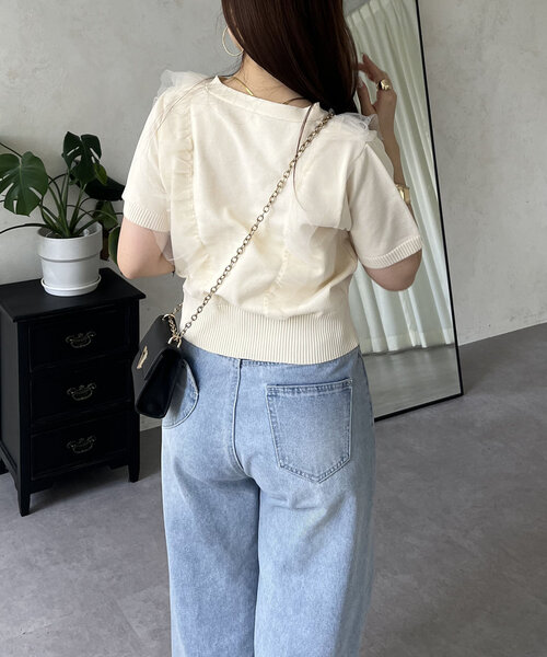 prose verse（プロズヴェール）の「半袖チュールフリルカーディガン（カーディガン/ボレロ・レディース・アイボリー/ブラック・MEDIUM/LARGE）」の11枚目の写真