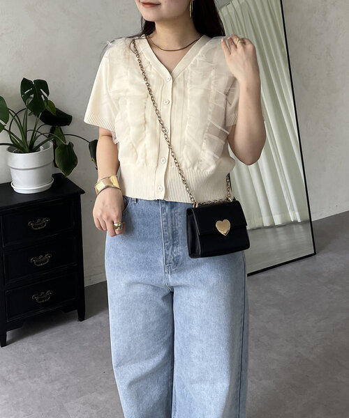 prose verse（プロズヴェール）の「半袖チュールフリルカーディガン（カーディガン/ボレロ・レディース・アイボリー/ブラック・MEDIUM/LARGE）」の12枚目の写真