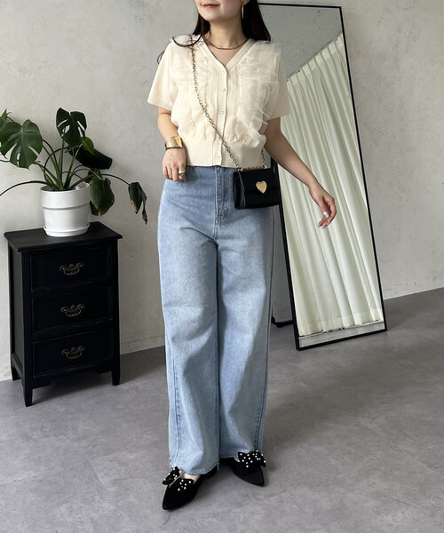 prose verse（プロズヴェール）の「半袖チュールフリルカーディガン（カーディガン/ボレロ・レディース・アイボリー/ブラック・MEDIUM/LARGE）」の15枚目の写真