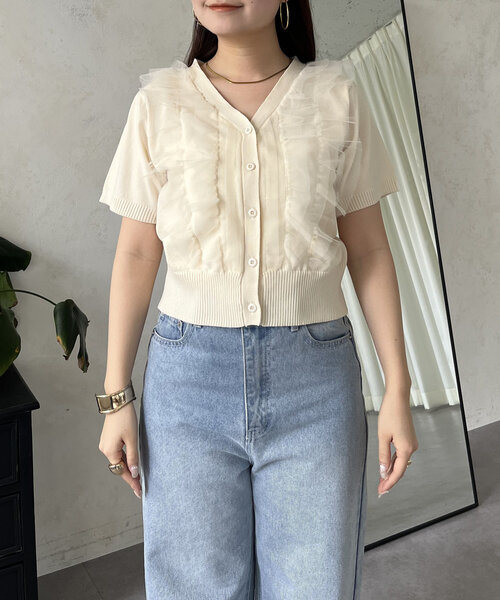 prose verse（プロズヴェール）の「半袖チュールフリルカーディガン（カーディガン/ボレロ・レディース・アイボリー/ブラック・MEDIUM/LARGE）」の18枚目の写真