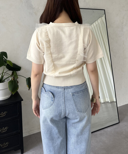 prose verse（プロズヴェール）の「半袖チュールフリルカーディガン（カーディガン/ボレロ・レディース・アイボリー/ブラック・MEDIUM/LARGE）」の20枚目の写真