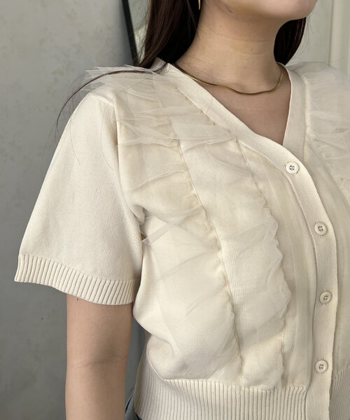 prose verse（プロズヴェール）の「半袖チュールフリルカーディガン（カーディガン/ボレロ・レディース・アイボリー/ブラック・MEDIUM/LARGE）」の22枚目の写真