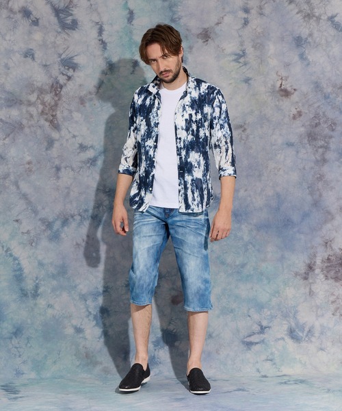 HIDEAWAYS NICOLE（ハイダウェイニコル）の「ムラプリントジャカード７分袖シャツ（シャツ/ブラウス・メンズ・ホワイト×ブラック/ブラック×ホワイト/ホワイト×ネイビー・MEDIUM/LARGE/X-LARGE）」の8枚目の写真