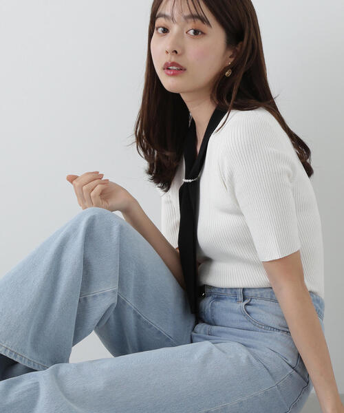 PROPORTION BODY DRESSING（プロポーションボディドレッシング）の「パール付きボウタイニット / 1215170512（ニット/セーター・レディース・ピンク/ネイビー/ホワイト・SMALL/MEDIUM）」の6枚目の写真