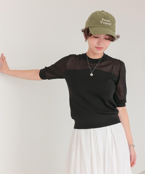 titivate(ティティベイト)の「シアー切替パフスリーブニットトップス(ニット/セーター・レディース・ブラック/アイボリー/イエロー/ブラウン・M/L/S)」の9枚目の写真