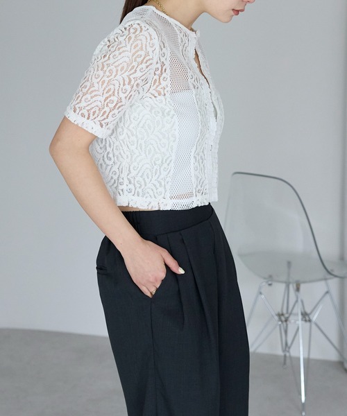 r.（アールドット）の「レース×メッシュ　トップス（Tシャツ/カットソー・レディース・ブラック/ホワイト・フリー）」の15枚目の写真