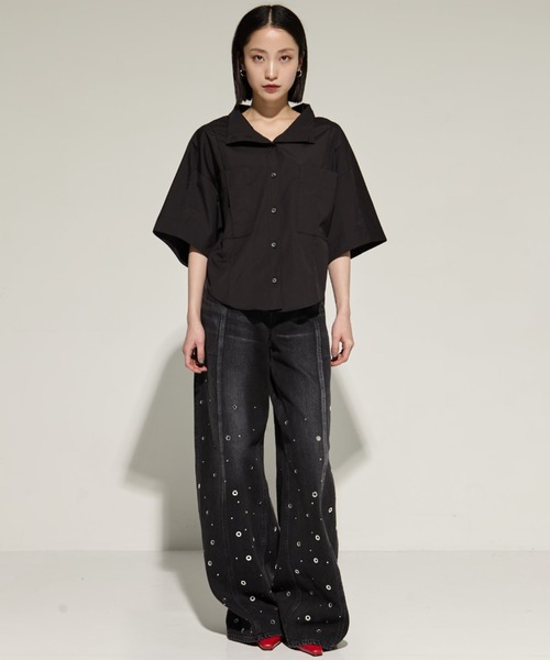 セール】【STUDIOUS/ステュディオス】2way Collar Cotton Shirt