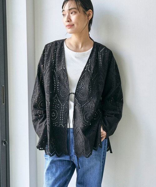 RONEL(ロネル)の「レースブラウスカーディガン(シャツ/ブラウス・レディース・ホワイト/ブラック・M/S)」の2枚目の写真