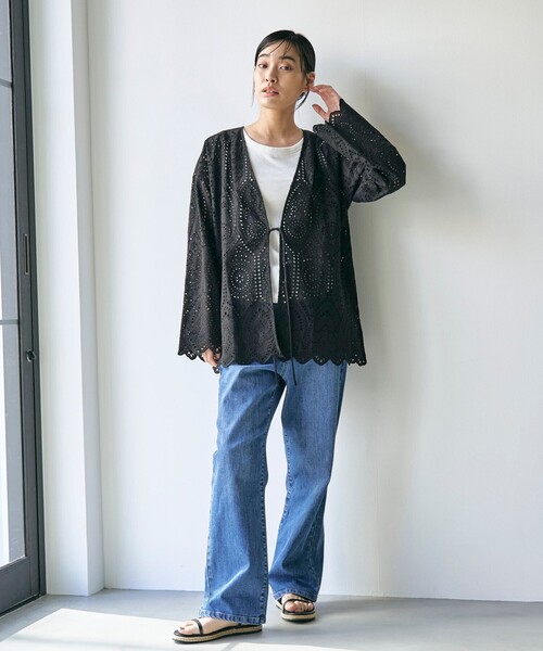 RONEL(ロネル)の「レースブラウスカーディガン(シャツ/ブラウス・レディース・ホワイト/ブラック・M/S)」の4枚目の写真