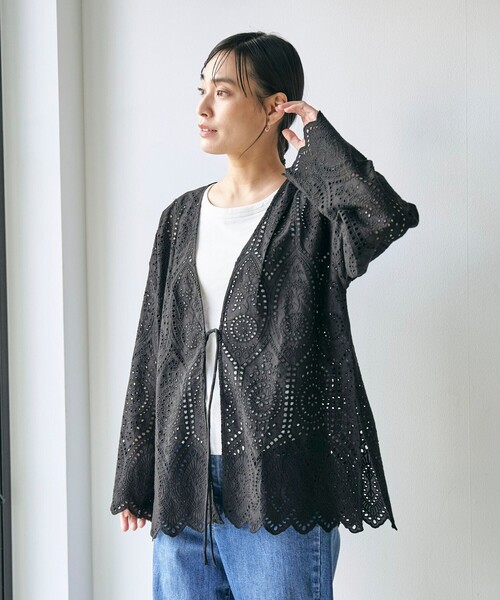 RONEL(ロネル)の「レースブラウスカーディガン(シャツ/ブラウス・レディース・ホワイト/ブラック・M/S)」の5枚目の写真