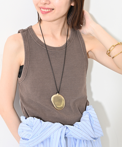 SLOBE IENA（スローブイエナ）の「コットンテレコアメスリ（タンクトップ・レディース・ホワイト/ブラウン/カーキ/スカイブルー・FREE）」の2枚目の写真