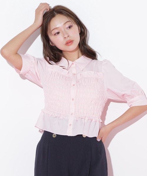 JILL by JILL STUART(ジルバイジルスチュアート)の「◇ビスチェ風シャーリングブラウス(シャツ/ブラウス・レディース・ホワイト/ピンク・FREE)」の1枚目の写真