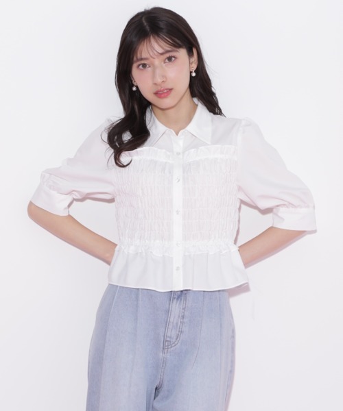 JILL by JILL STUART(ジルバイジルスチュアート)の「◇ビスチェ風シャーリングブラウス(シャツ/ブラウス・レディース・ホワイト/ピンク・FREE)」の5枚目の写真