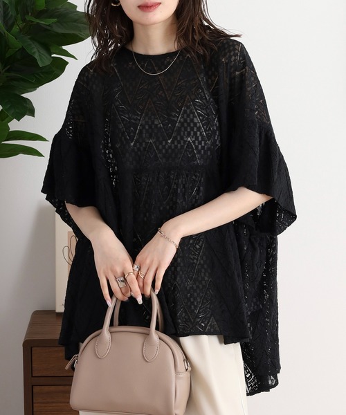 セール】EGLANTINE 総レースペプラムカットソー（Tシャツ