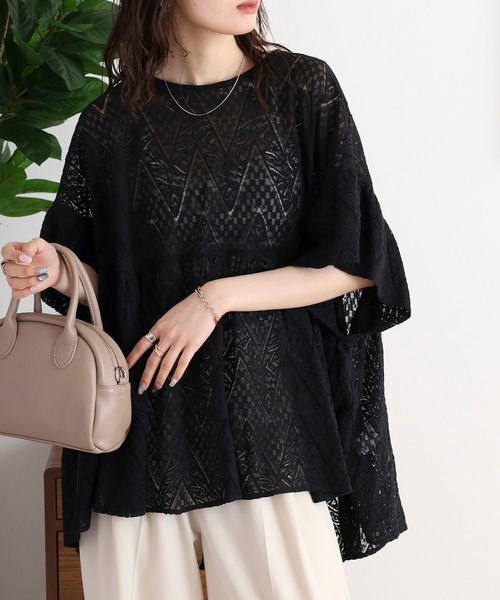 セール】EGLANTINE 総レースペプラムカットソー（Tシャツ
