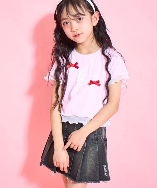 ANAP kids（アナップキッズ）の「裾メローリボンTシャツトップス（Tシャツ/カットソー・キッズ・ホワイト/ライトピンク/ブラック・130cm/120cm/110cm）」の3枚目の写真