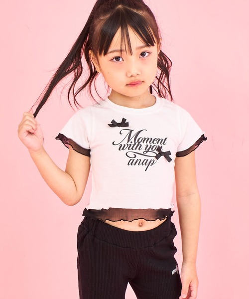 ANAP kids（アナップキッズ）の「裾メローリボンTシャツトップス（Tシャツ/カットソー・キッズ・ホワイト/ライトピンク/ブラック・130cm/120cm/110cm）」の2枚目の写真