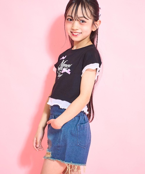 ANAP kids（アナップキッズ）の「裾メローリボンTシャツトップス（Tシャツ/カットソー・キッズ・ホワイト/ライトピンク/ブラック・130cm/120cm/110cm）」の10枚目の写真