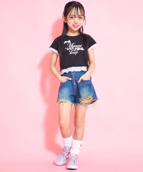 ANAP kids（アナップキッズ）の「裾メローリボンTシャツトップス（Tシャツ/カットソー・キッズ・ホワイト/ライトピンク/ブラック・130cm/120cm/110cm）」の12枚目の写真