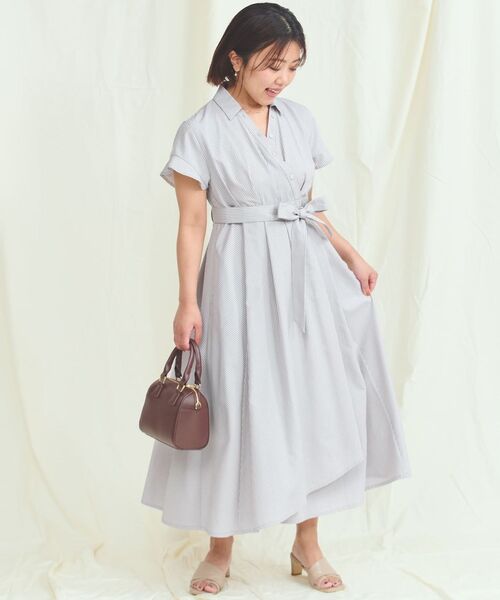 【新品】COHINAストライプカシュクールタックワンピース　regular ストライプカシュクールタックワンピース-short & regular
