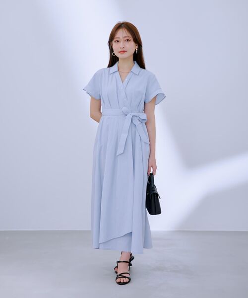 ストライプカシュクールタックワンピース 【低身長・小柄女性