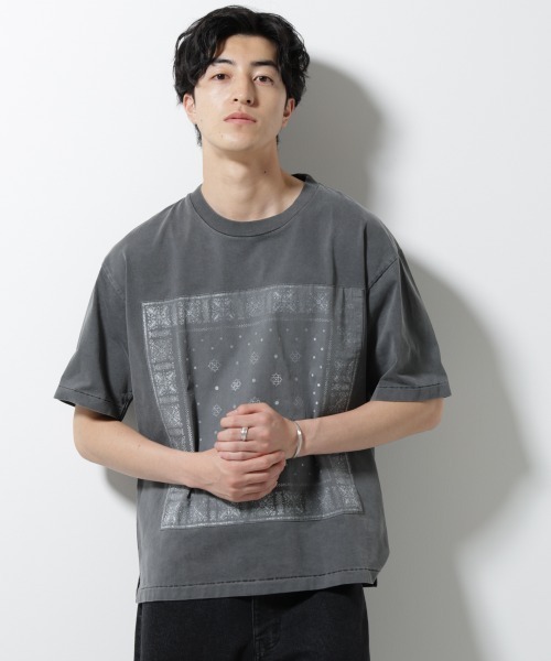 NANO universe(ナノユニバース)の「ピグメントクラフトTシャツ 半袖(Tシャツ/カットソー・メンズ・ライトグレー/スミクロ/カーキ・M/L)」の1枚目の写真