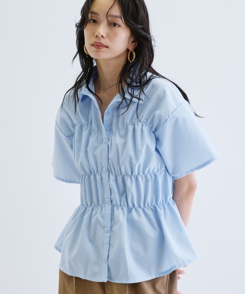 【送料無料/即納】  一部店舗限定】シャーリングビスチェデザイン半袖シャツ【夏服 トップス