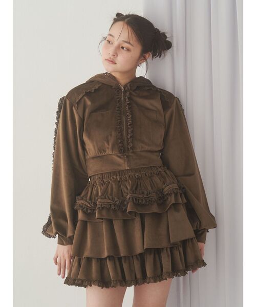 merry jenny（メリージェニー）の「ベロアレースジップパーカー（パーカー・レディース・アイボリー/ブラウン・FREE）」の3枚目の写真