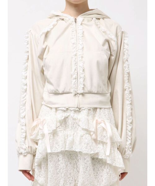 merry jenny（メリージェニー）の「ベロアレースジップパーカー（パーカー・レディース・アイボリー/ブラウン・FREE）」の10枚目の写真