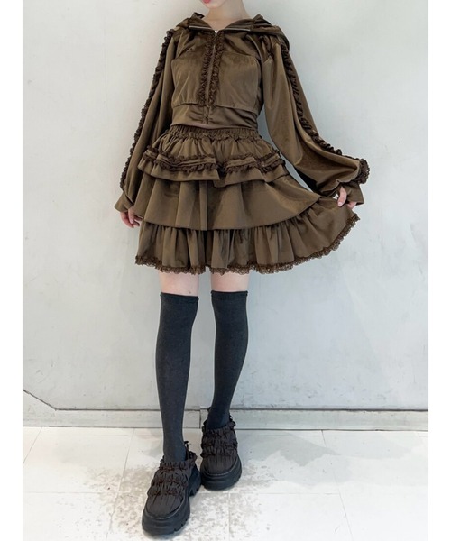 merry jenny（メリージェニー）の「ベロアレースジップパーカー（パーカー・レディース・アイボリー/ブラウン・FREE）」の2枚目の写真