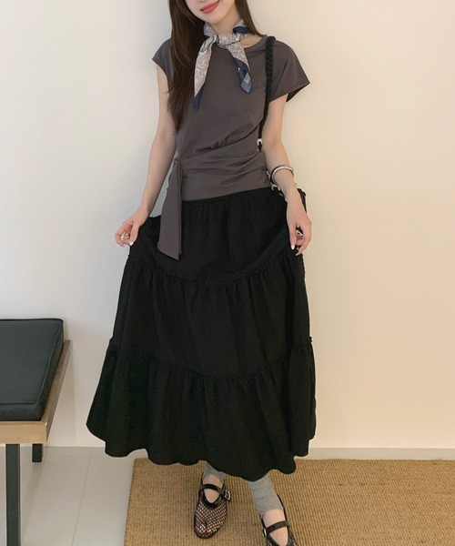 L LABEL（エルラベル）の「ロングティアードスカート（スカート・レディース・ブラック×ホワイト/ホワイト/ブラック・SMALL/MEDIUM）」の4枚目の写真
