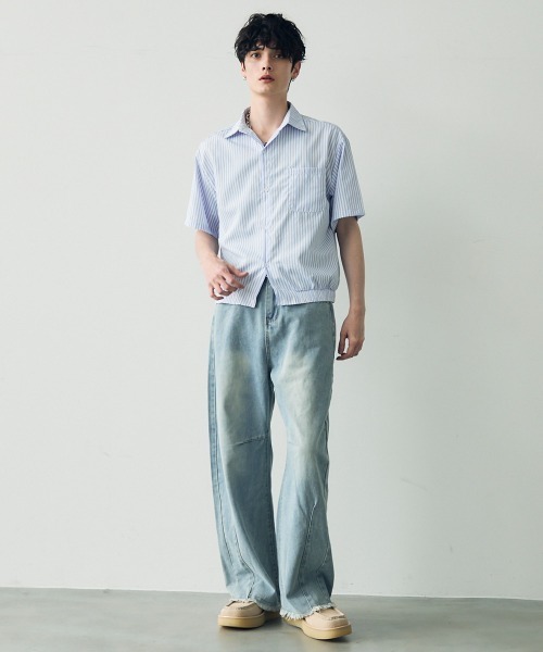 セール】Short length regular collar striped short sleeve