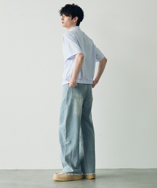 セール】Short length regular collar striped short sleeve