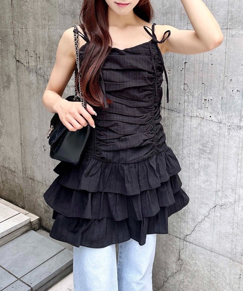 INGNI（イング）の「コットンレースドロストフリルミニキャミワンピース（ワンピース・レディース・オフホワイト/ブルー/ブラック・M）」の3枚目の写真