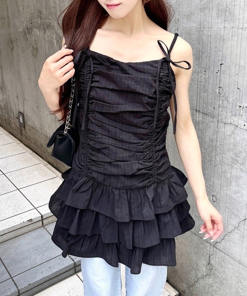 INGNI（イング）の「コットンレースドロストフリルミニキャミワンピース（ワンピース・レディース・オフホワイト/ブルー/ブラック・M）」の9枚目の写真