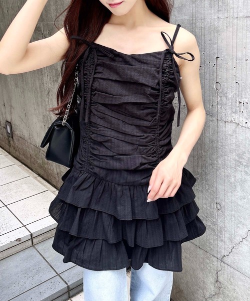 INGNI（イング）の「コットンレースドロストフリルミニキャミワンピース（ワンピース・レディース・オフホワイト/ブルー/ブラック・M）」の10枚目の写真