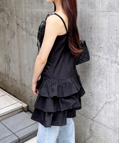 INGNI（イング）の「コットンレースドロストフリルミニキャミワンピース（ワンピース・レディース・オフホワイト/ブルー/ブラック・M）」の12枚目の写真