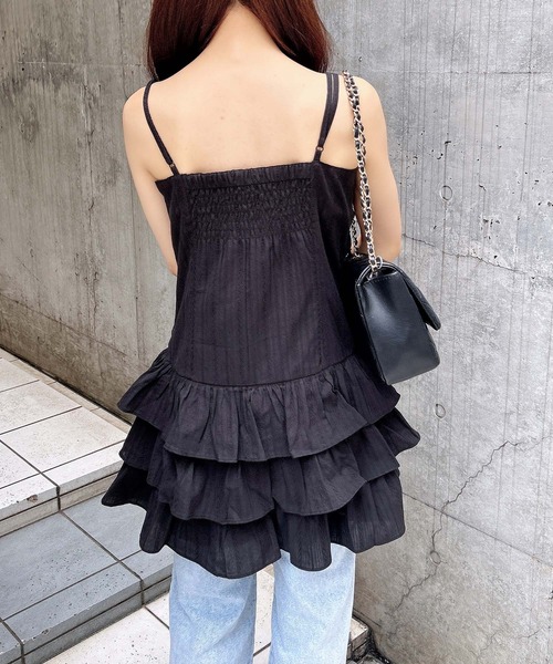 INGNI（イング）の「コットンレースドロストフリルミニキャミワンピース（ワンピース・レディース・オフホワイト/ブルー/ブラック・M）」の13枚目の写真