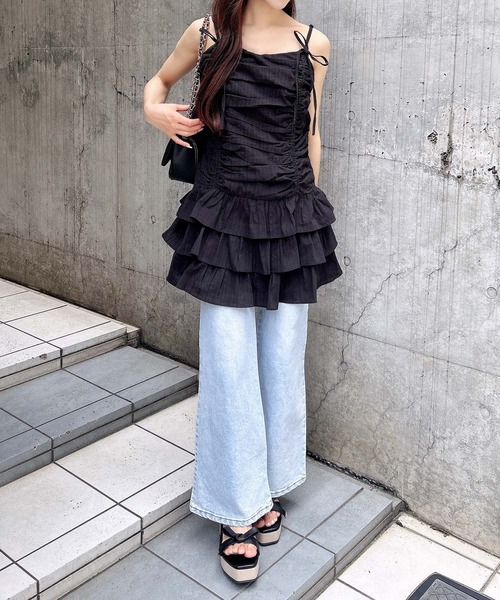 INGNI（イング）の「コットンレースドロストフリルミニキャミワンピース（ワンピース・レディース・オフホワイト/ブルー/ブラック・M）」の14枚目の写真