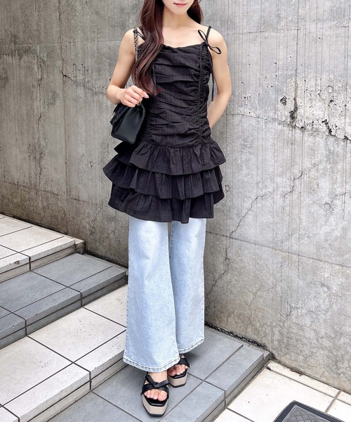 INGNI（イング）の「コットンレースドロストフリルミニキャミワンピース（ワンピース・レディース・オフホワイト/ブルー/ブラック・M）」の15枚目の写真