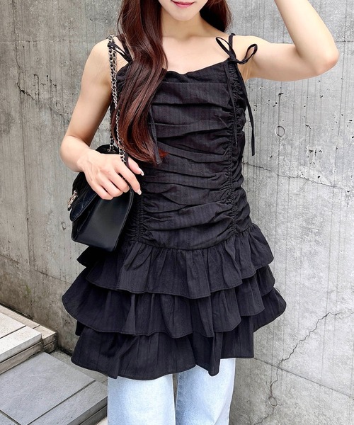 INGNI（イング）の「コットンレースドロストフリルミニキャミワンピース（ワンピース・レディース・オフホワイト/ブルー/ブラック・M）」の11枚目の写真