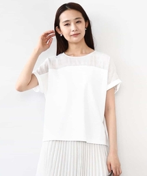 MK MICHEL KLEIN | シアーチェック切替えカットソー/洗える(Tシャツ/カットソー)