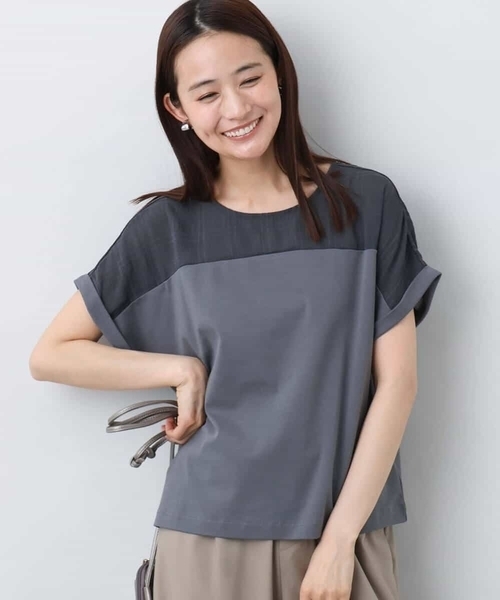 MK MICHEL  / エムケーミッシェルクラン シアーチェック切替えカットソー/洗える MK MICHEL KLEIN｜シアーチェック切替えカットソー/洗える