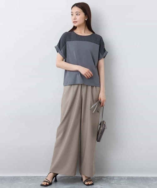 MK MICHEL KLEIN（エムケーミッシェルクラン）の「シアーチェック切替えカットソー/洗える（Tシャツ/カットソー・レディース・アイボリー/グレー・38）」の5枚目の写真