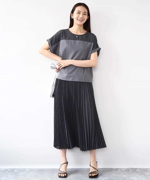 MK MICHEL KLEIN（エムケーミッシェルクラン）の「シアーチェック切替えカットソー/洗える（Tシャツ/カットソー・レディース・アイボリー/グレー・38）」の6枚目の写真