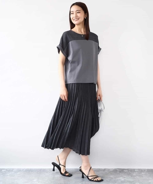 MK MICHEL KLEIN（エムケーミッシェルクラン）の「シアーチェック切替えカットソー/洗える（Tシャツ/カットソー・レディース・アイボリー/グレー・38）」の7枚目の写真