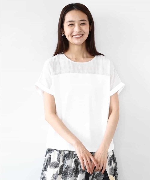 MK MICHEL KLEIN（エムケーミッシェルクラン）の「シアーチェック切替えカットソー/洗える（Tシャツ/カットソー・レディース・アイボリー/グレー・38）」の8枚目の写真