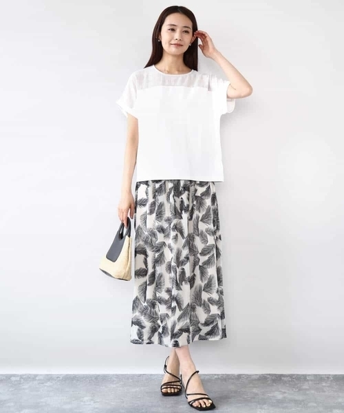 MK MICHEL KLEIN（エムケーミッシェルクラン）の「シアーチェック切替えカットソー/洗える（Tシャツ/カットソー・レディース・アイボリー/グレー・38）」の9枚目の写真